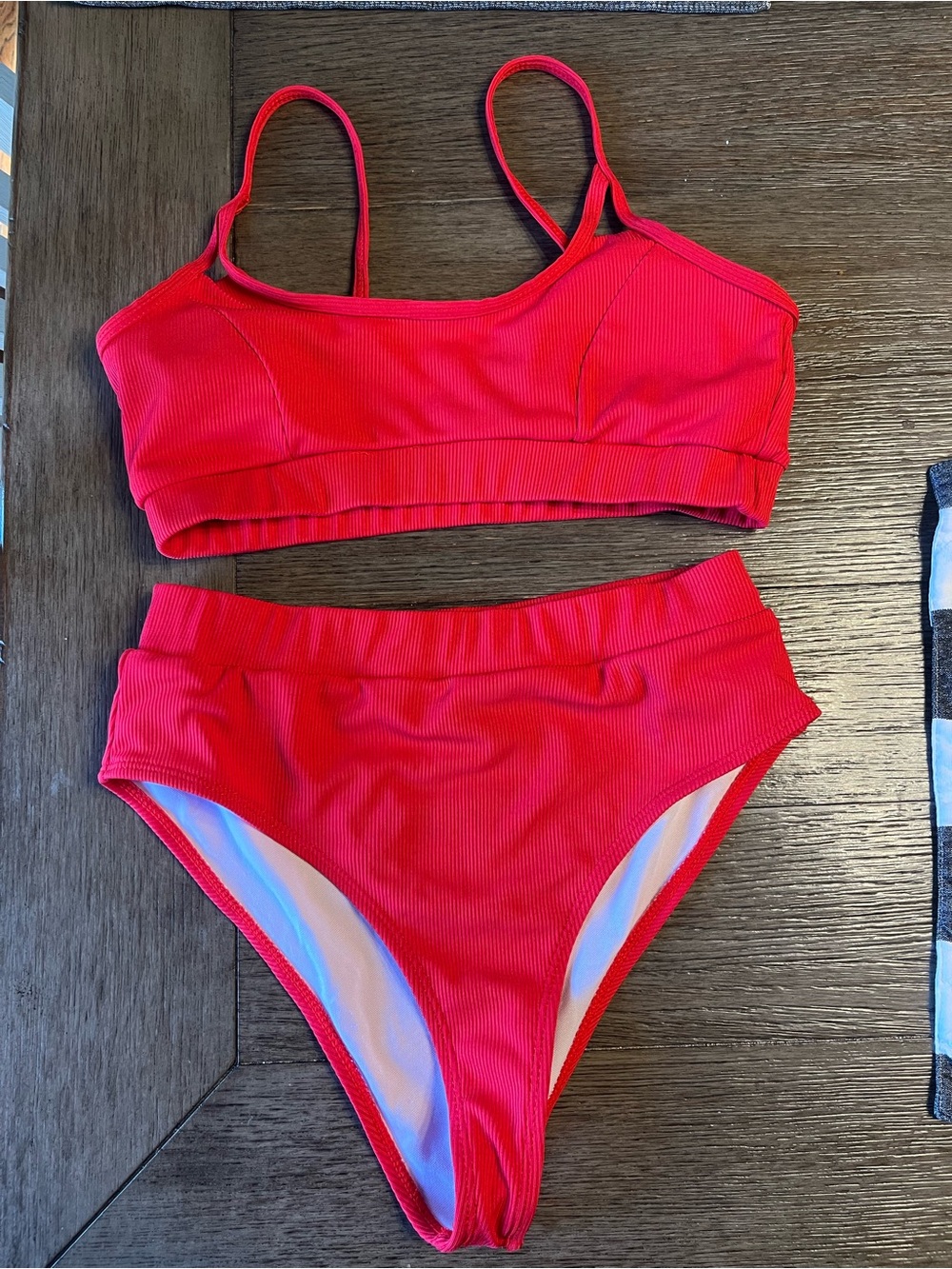 SHEIN Womens Red Ribbed Two-Piece Bikini Set